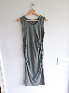 Sundry Tie-Front Ruched Sides Sleeveless Scoop Neck Mini Dress Green 0